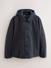 Navy Blue Quilted Shower Resistant Hooded Jacket - Image 7 of 10