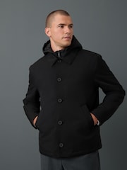 Black Quilted Shower Resistant Hooded Jacket - Image 1 of 12