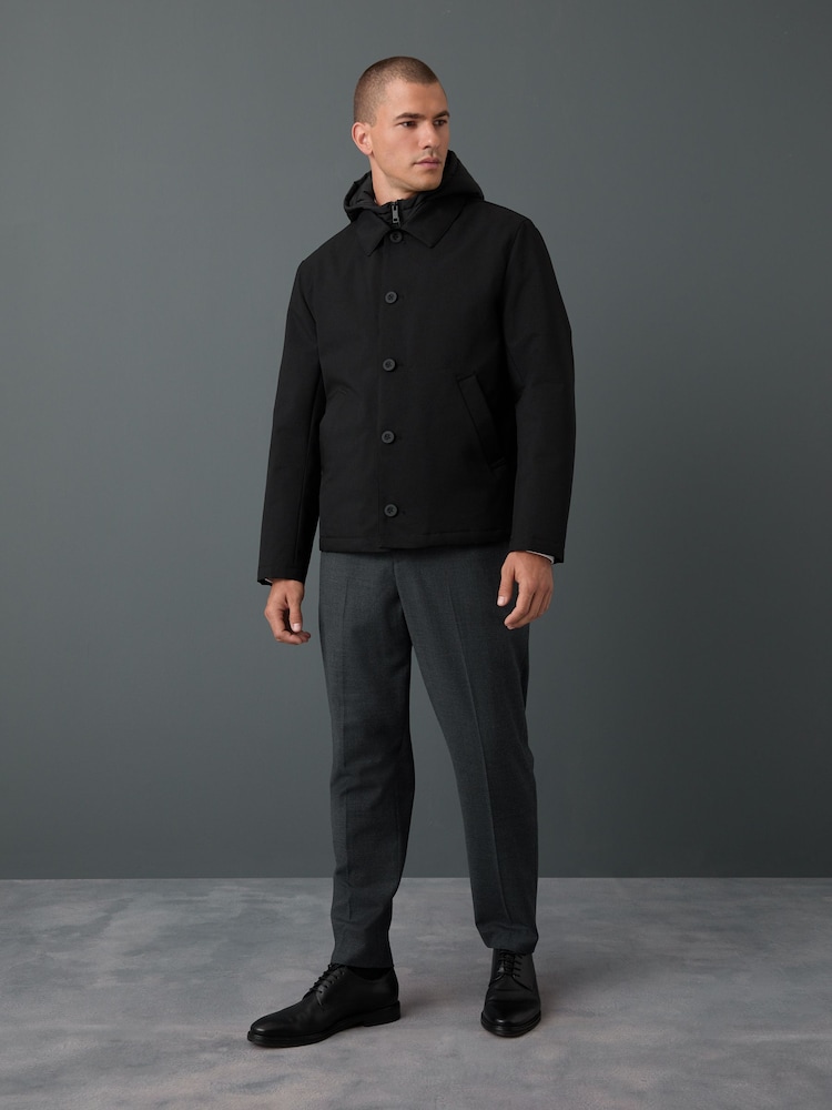 Black Quilted Shower Resistant Hooded Jacket - Image 2 of 12