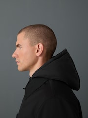 Black Quilted Shower Resistant Hooded Jacket - Image 5 of 12