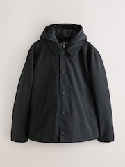 Black Quilted Shower Resistant Hooded Jacket - Image 7 of 12