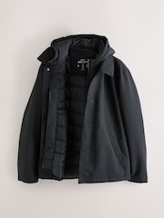 Black Quilted Shower Resistant Hooded Jacket - Image 8 of 12