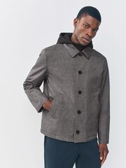 Grey Marl Quilted Shower Resistant Hooded Jacket - Image 1 of 9
