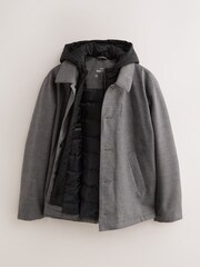 Grey Marl Quilted Shower Resistant Hooded Jacket - Image 6 of 9