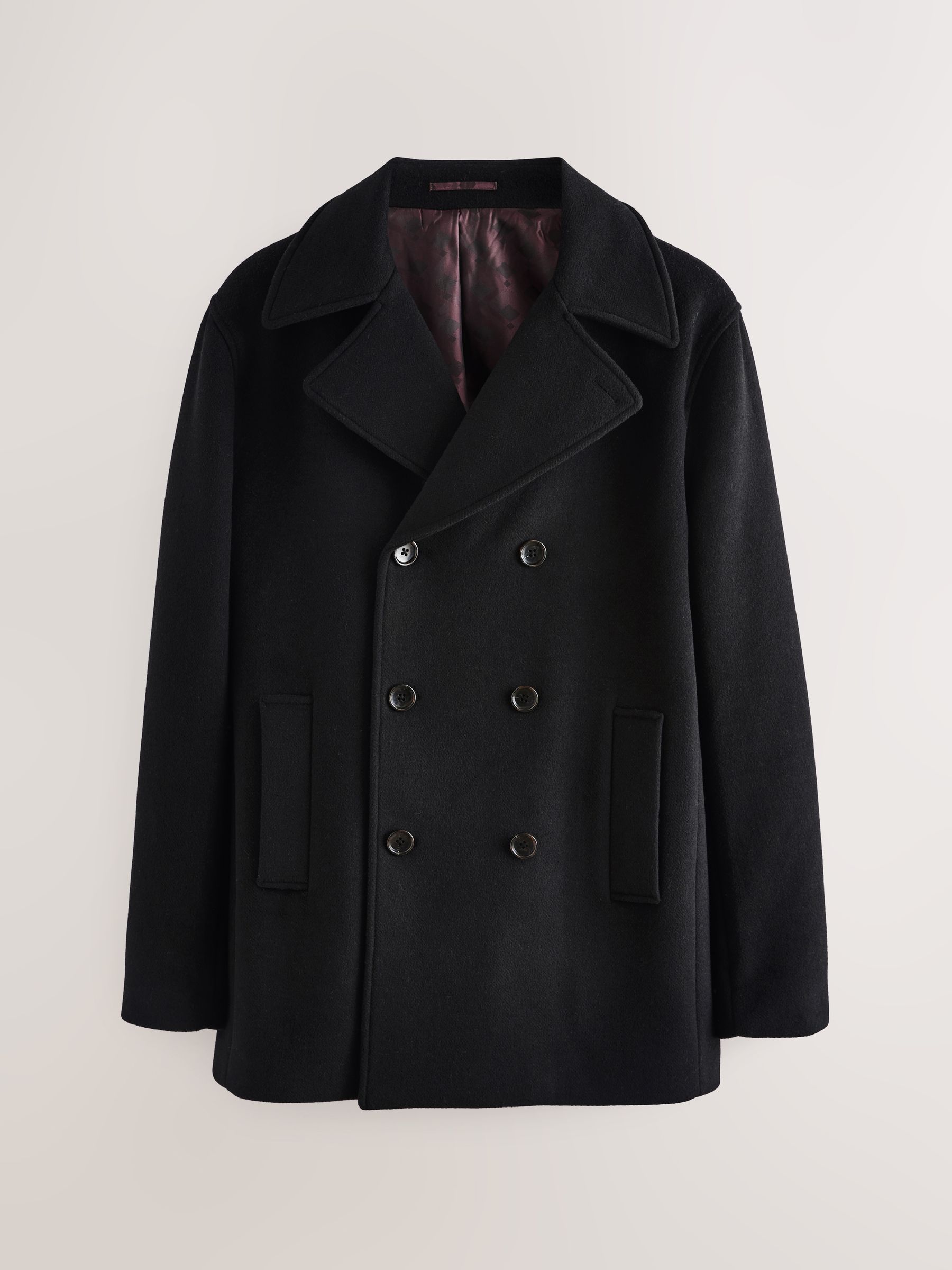 Buy Black Regular Fit N. Premium Soft Touch Peacoat with Wool from