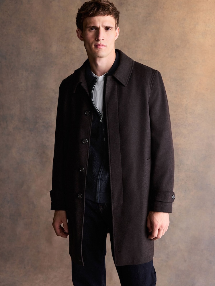 Brown Wool Blend Mac Coat - Image 1 of 5