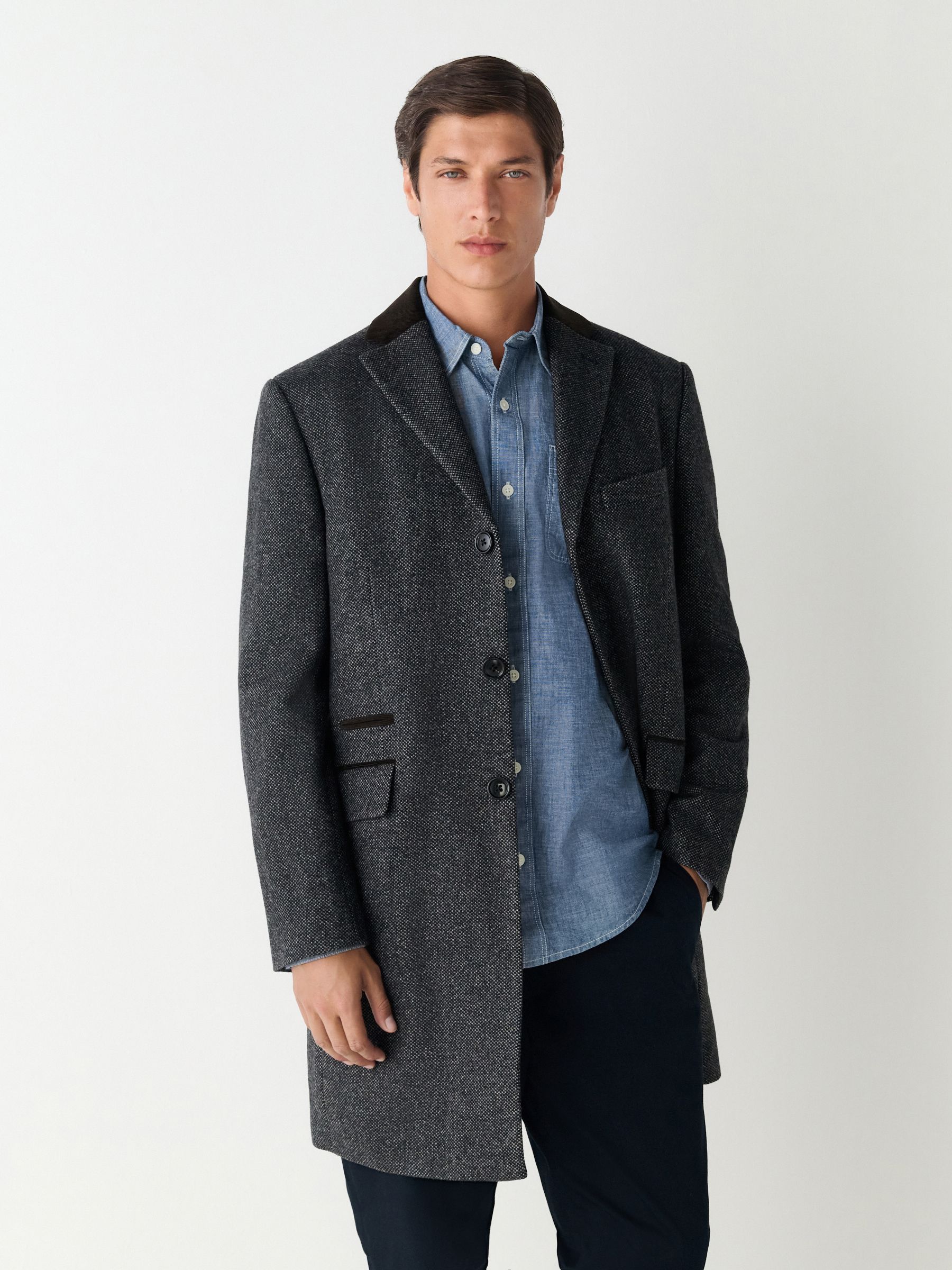 Buy Charcoal Grey Wool Rich Epsom With Corduroy Trim Coat from