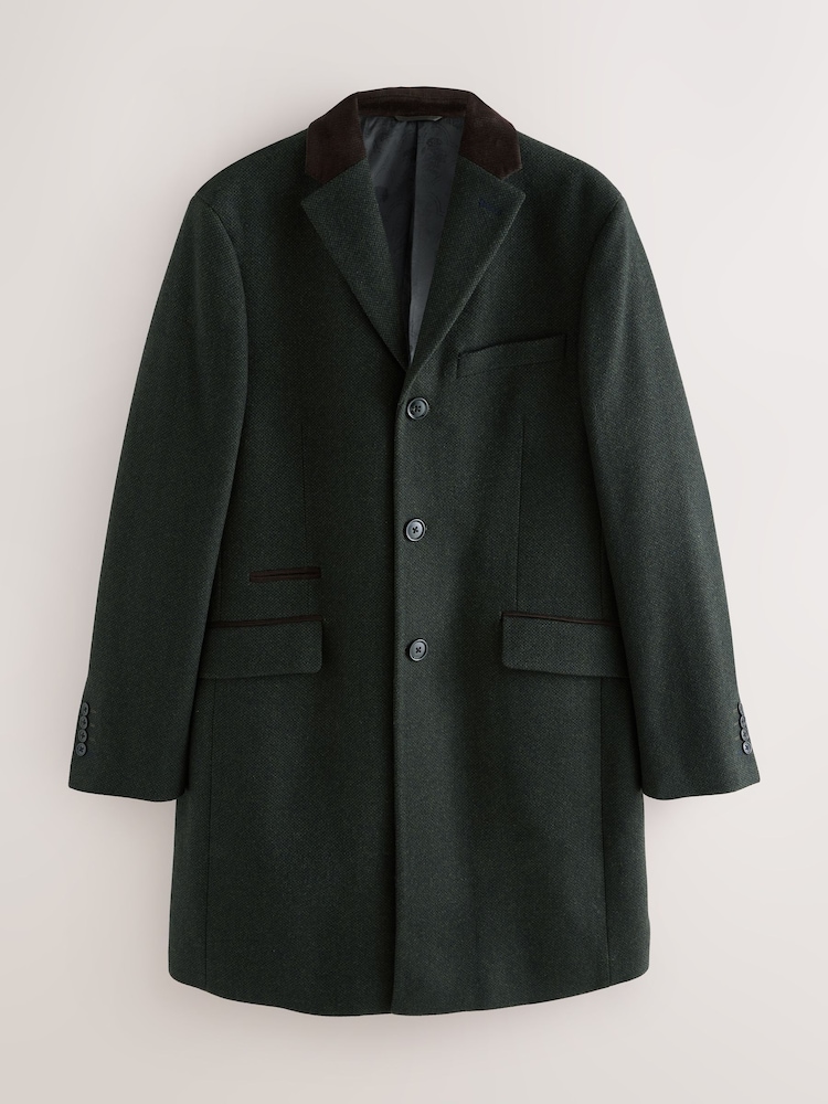Green Wool Rich Epsom With Corduroy Trim Coat - Image 1 of 7