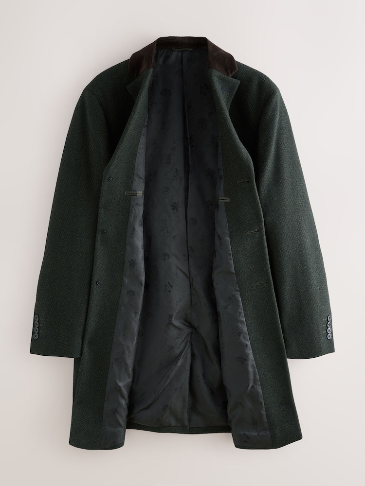 Green Wool Rich Epsom With Corduroy Trim Coat - Image 2 of 7