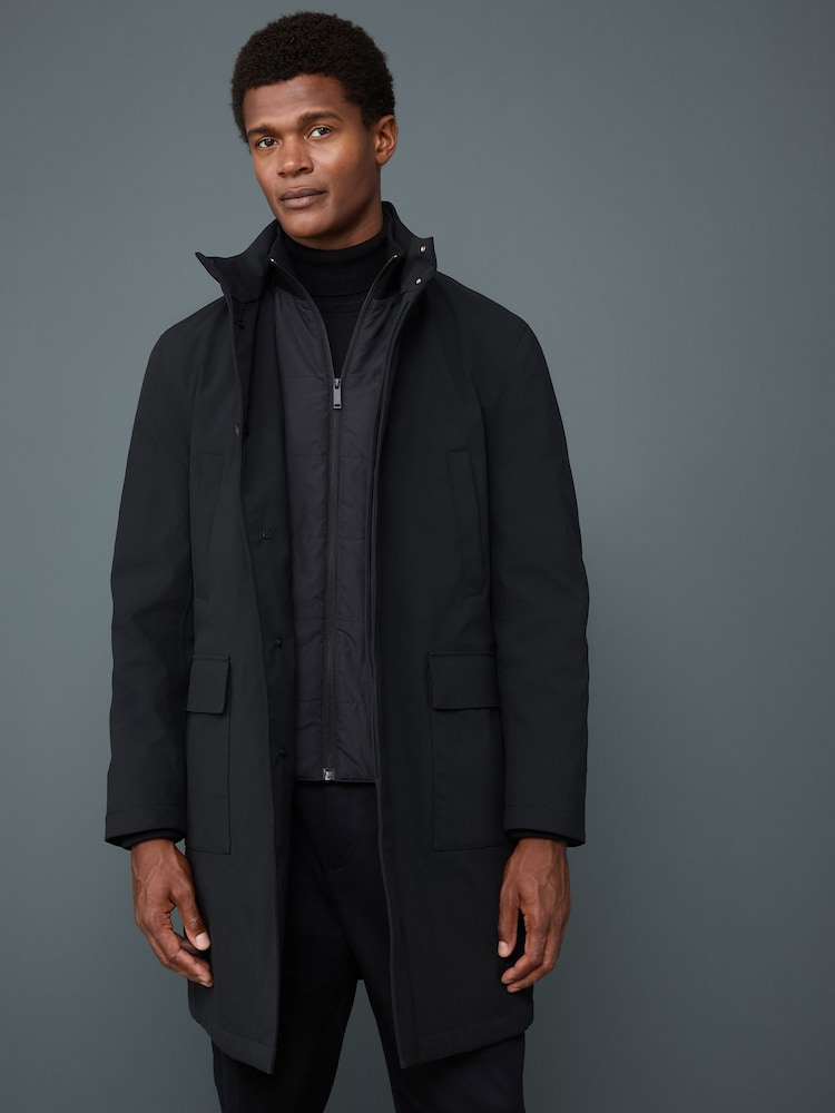 Black Waterproof Quilted Funnel Neck Coat - Image 1 of 9