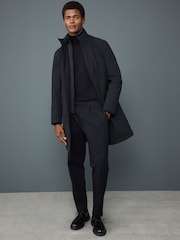 Black Waterproof Quilted Funnel Neck Coat - Image 3 of 9