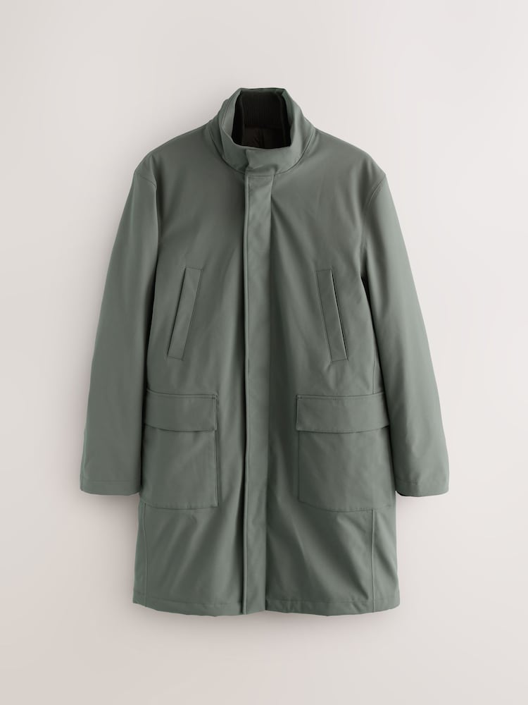 Green Waterproof Quilted Funnel Neck Coat - Image 1 of 6 Green Waterproof Quilted Funnel Neck Coat - Image 1 of 6