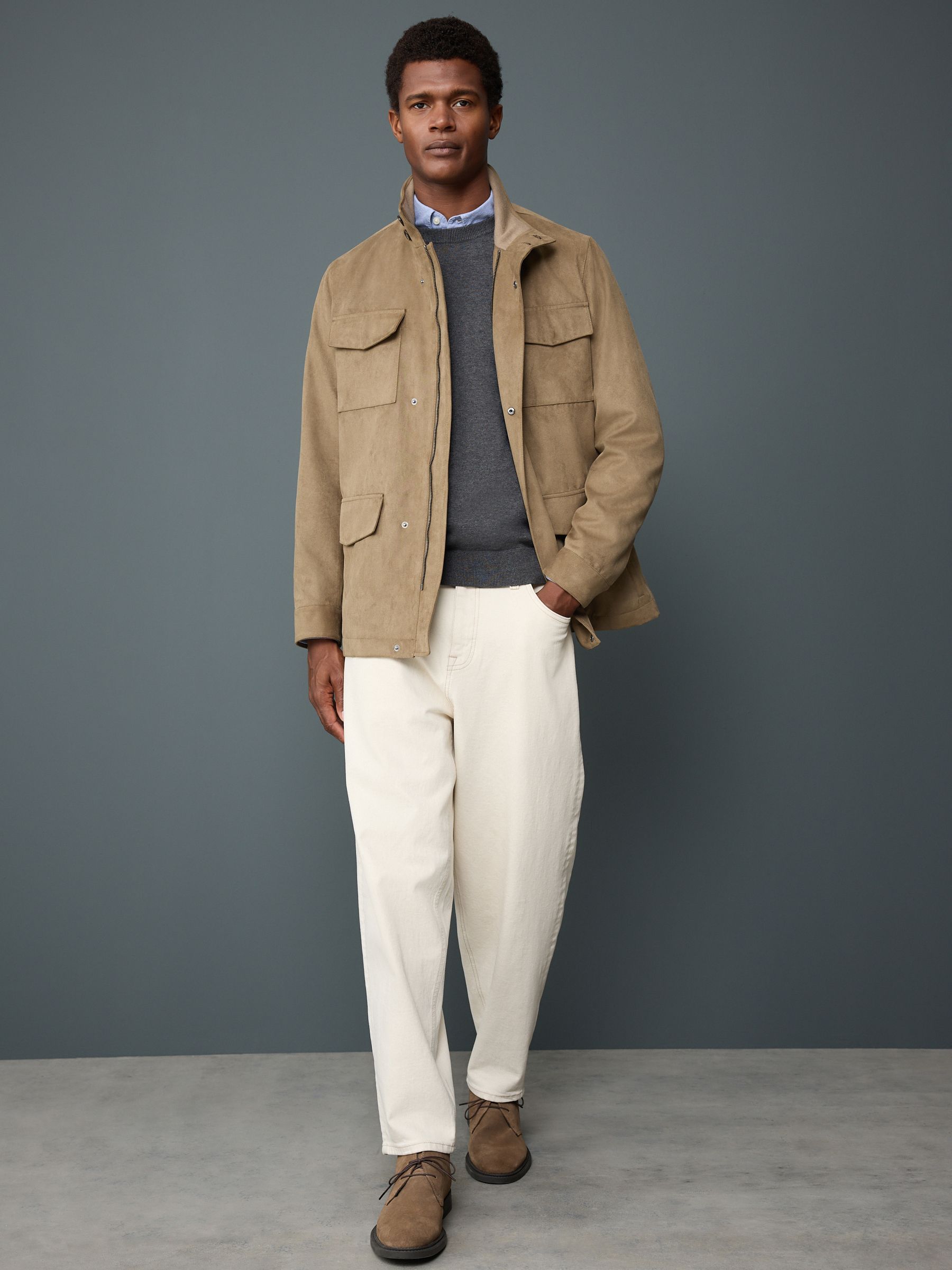 【未使用品】DAN Canvas Forestiere Jacket‐TAUPE Buy Tan Brown Faux Suede Four Pocket Jacket from Next USA