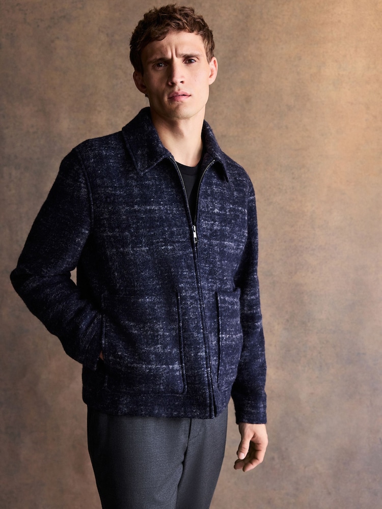 Navy Wool Rich Italian Fabric Textured Jacket - Image 1 of 12