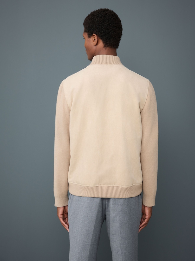 Neutral Faux Suede Bomber Jacket - Image 2 of 8 Neutral Faux Suede Bomber Jacket - Image 2 of 8