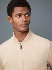 Neutral Faux Suede Bomber Jacket - Image 4 of 8