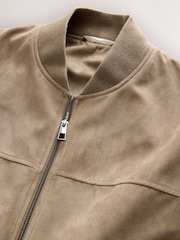 Neutral Faux Suede Bomber Jacket - Image 5 of 8