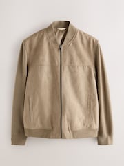 Neutral Faux Suede Bomber Jacket - Image 6 of 8