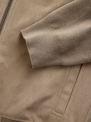 Neutral Faux Suede Bomber Jacket - Image 7 of 8