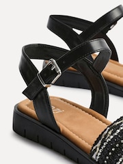 Linzi Black Wide Fit Topaz Embellished Front Strap Sandals - Image 4 of 5