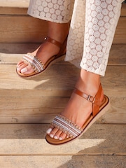Linzi Brown Wide Fit Topaz Embellished Front Strap Sandals - Image 1 of 5