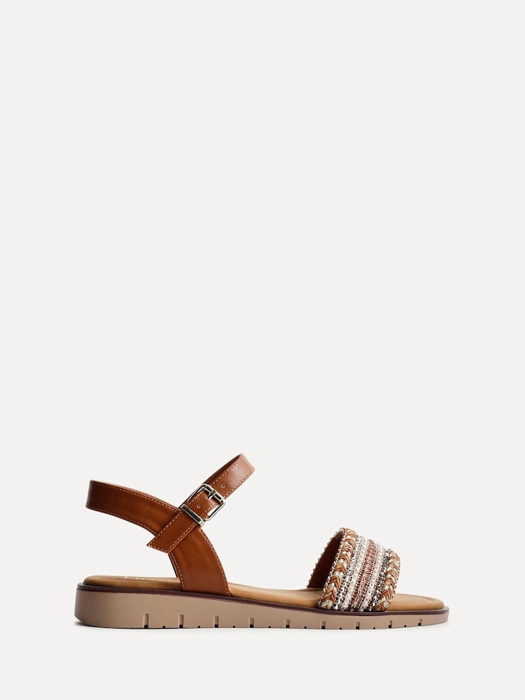 Linzi Brown Wide Fit Topaz Embellished Front Strap Sandals - Image 2 of 5