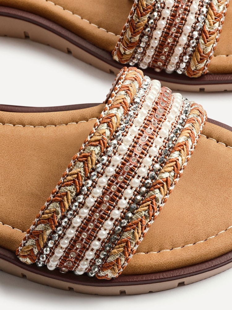 Linzi Brown Wide Fit Topaz Embellished Front Strap Sandals - Image 5 of 5