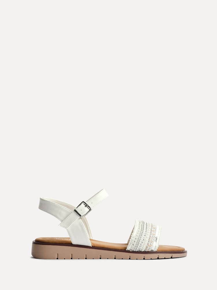 Linzi White Wide Fit Topaz Embellished Front Strap Sandals - Image 2 of 5