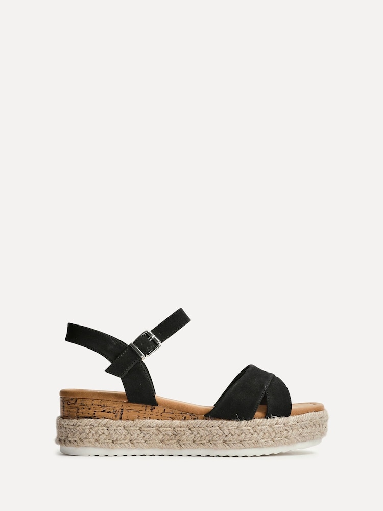 Linzi Black Sarelli Wide Fit Cork Flatform With Rope Detailing - Image 2 of 5 Linzi Black Sarelli Wide Fit Cork Flatform With Rope Detailing - Image 2 of 5