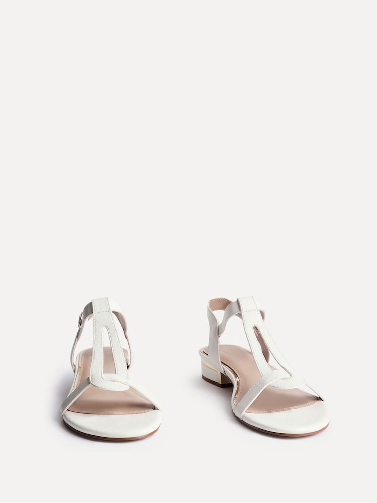 Linzi White Wide Fit Deluxe T-Bar Looped Low Block Sandals - Image 3 of 5