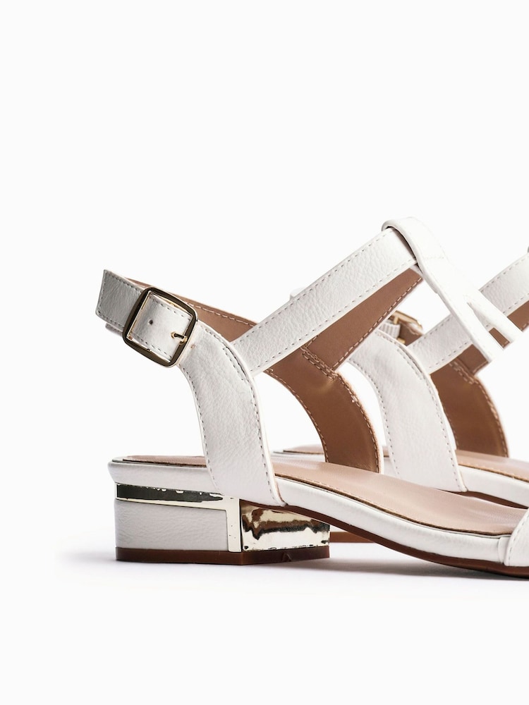 Linzi White Wide Fit Deluxe T-Bar Looped Low Block Sandals - Image 4 of 5