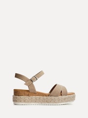 Linzi Brown Sarelli Wide Fit Flatform Sandals With Plaited & Cork Wedge - Image 2 of 5