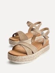 Linzi Brown Sarelli Wide Fit Flatform Sandals With Plaited & Cork Wedge - Image 4 of 5