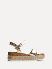 Linzi Gold Sarelli Wide Fit Flatform Sandals With Plaited & Cork Wedge - Image 2 of 5