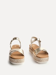 Linzi Gold Sarelli Wide Fit Flatform Sandals With Plaited & Cork Wedge - Image 3 of 5