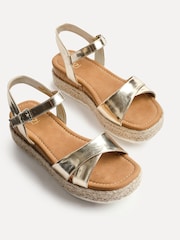 Linzi Gold Sarelli Wide Fit Flatform Sandals With Plaited & Cork Wedge - Image 5 of 5