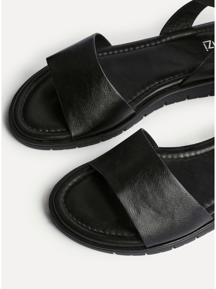 Linzi Black Wide Fit Denia Flat Sandals - Image 5 of 5