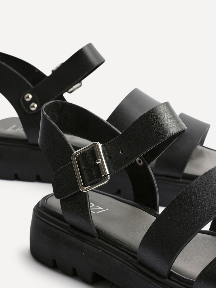 Linzi Black Tayla Wide Fit Gladiator Style Two Strap Sandals - Image 5 of 5