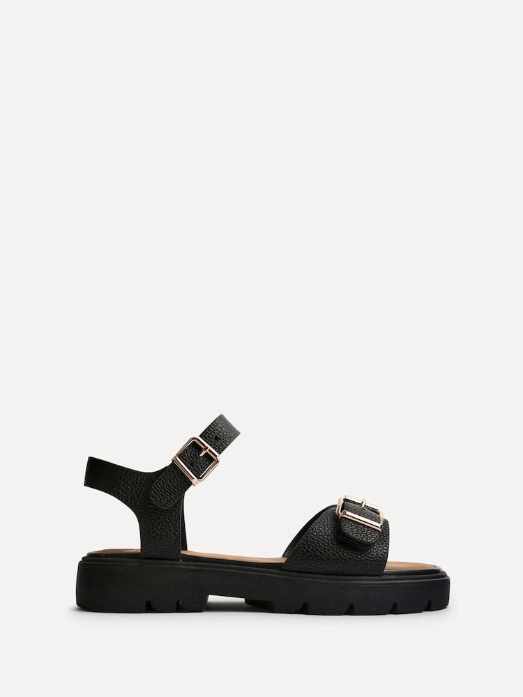 Linzi Black Wide Fit Rocket Flatform Sandals With Buckle Detail - Image 2 of 5