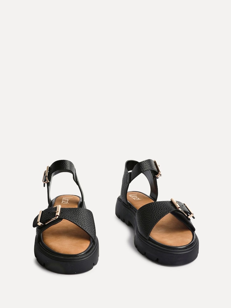 Linzi Black Wide Fit Rocket Flatform Sandals With Buckle Detail - Image 3 of 5