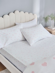 White/Pink Heart Fitted Sheet and Pillowcase Set - Image 1 of 2