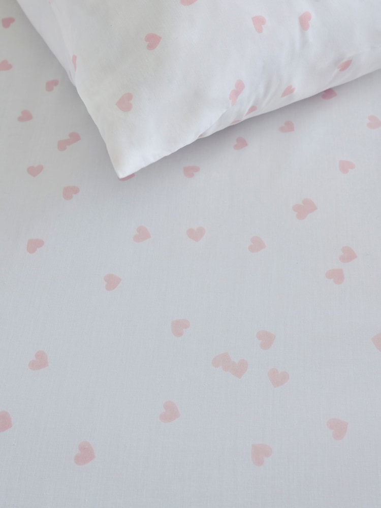 White/Pink Heart Fitted Sheet and Pillowcase Set - Image 2 of 2 White/Pink Heart Fitted Sheet and Pillowcase Set - Image 2 of 2