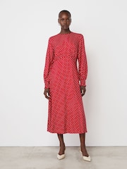 Finery Red Kimmy Polka Dot Midi Dress - Image 1 of 4