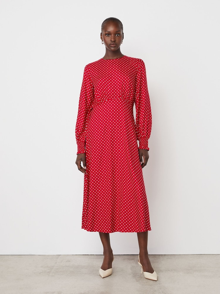 Finery Red Kimmy Polka Dot Midi Dress - Image 1 of 4