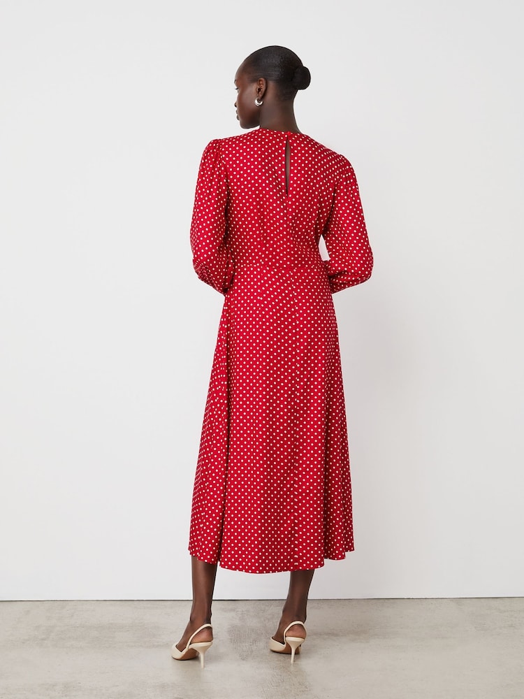 Finery Red Kimmy Polka Dot Midi Dress - Image 2 of 4