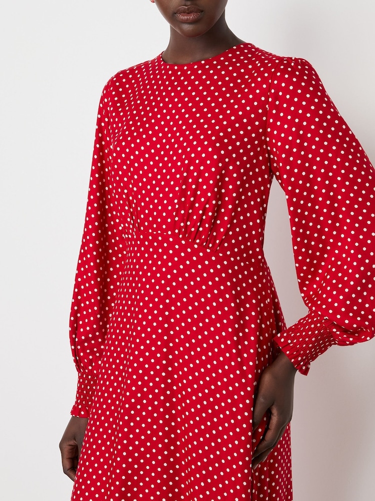 Finery Red Kimmy Polka Dot Midi Dress - Image 3 of 4