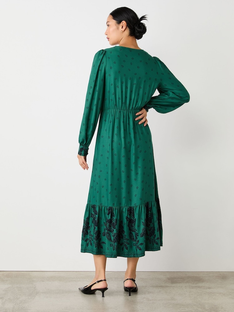 Finery Green Leyane V-neck Long Sleeve Midi Dress - Image 2 of 4 Finery Green Leyane V-neck Long Sleeve Midi Dress - Image 2 of 4