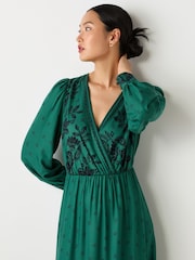 Finery Green Leyane V-neck Long Sleeve Midi Dress - Image 3 of 4
