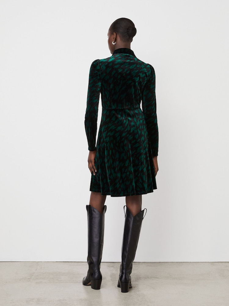 Finery Green Capri Velvet Long Sleeve Shirt Dress - Image 2 of 4 Finery Green Capri Velvet Long Sleeve Shirt Dress - Image 2 of 4