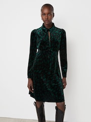 Finery Green Capri Velvet Long Sleeve Shirt Dress - Image 4 of 4